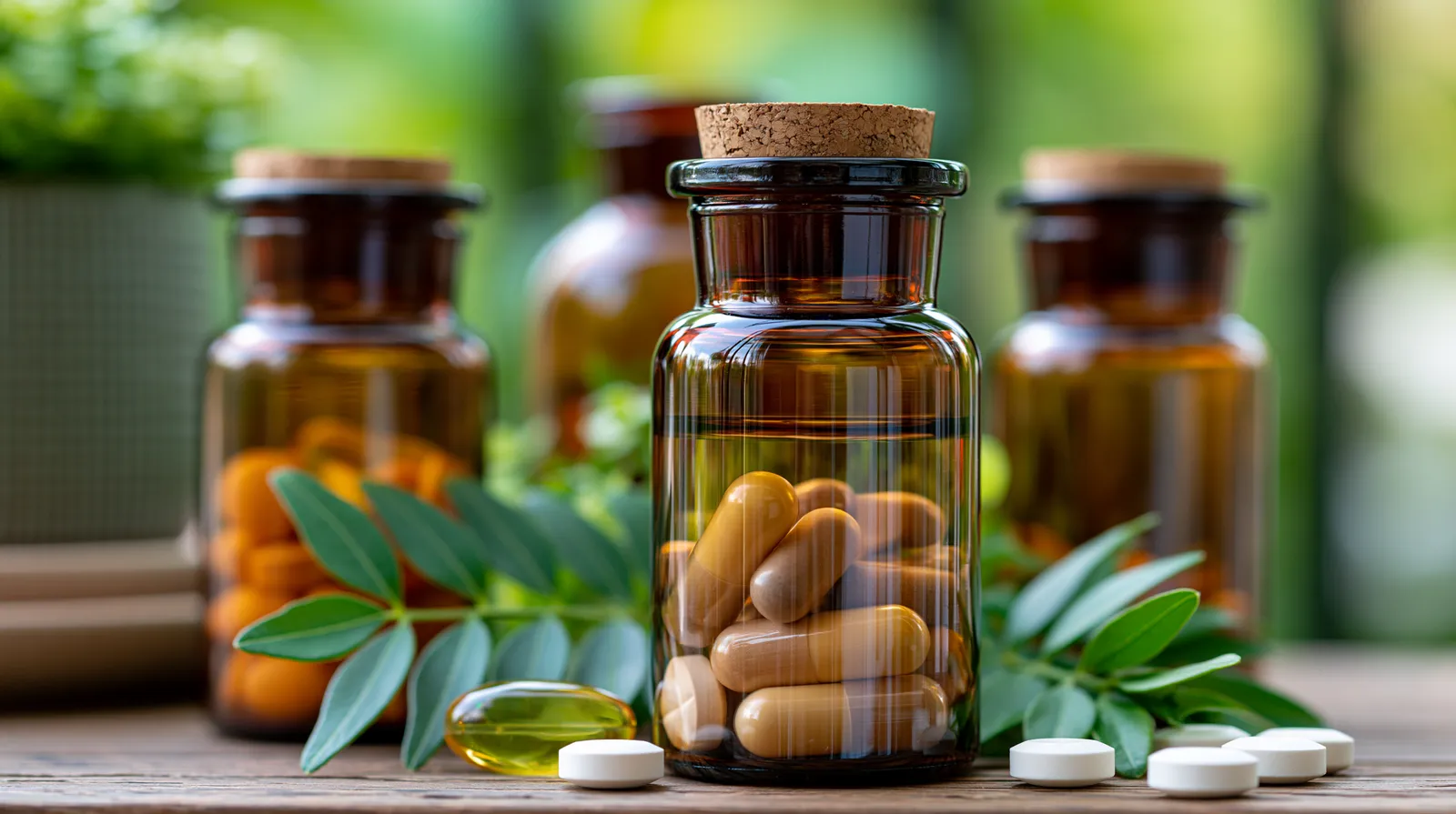 tchitcha. Close up of brown glass supplement bottles with cap 2e1aeab1 813e 42a6 b642 13b542de6596 0 pour sophrologue Paris